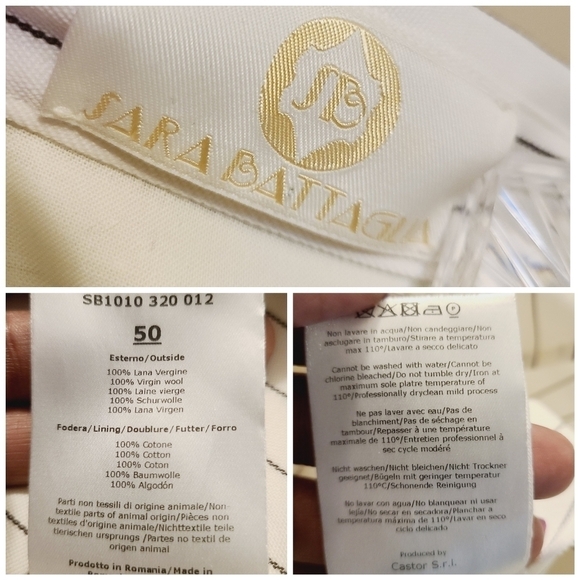 Sara Battaglia | Women's Classic White & Black Striped Skirt Suit (Size Large) - Picture 4 of 16